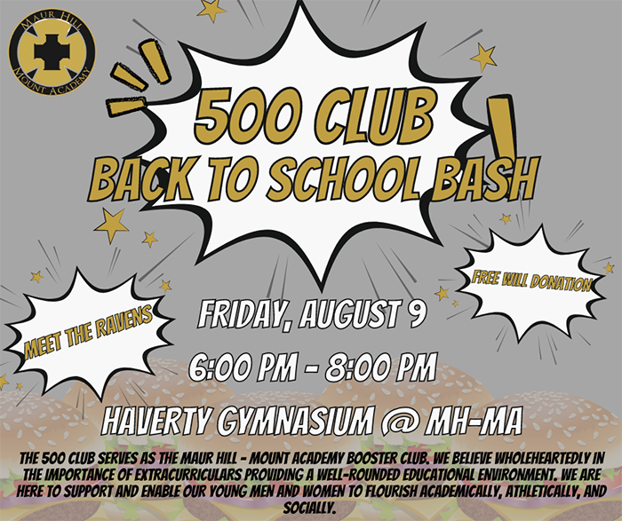 MH-MA 500 Club invites you to join us for the Kickoff Cookout. Friday, August 11, 6PM  Haverty Gymnasium @ MH-MA. Free will donation: All donations used to help the 500 Club support MH-MA athletics and activities.